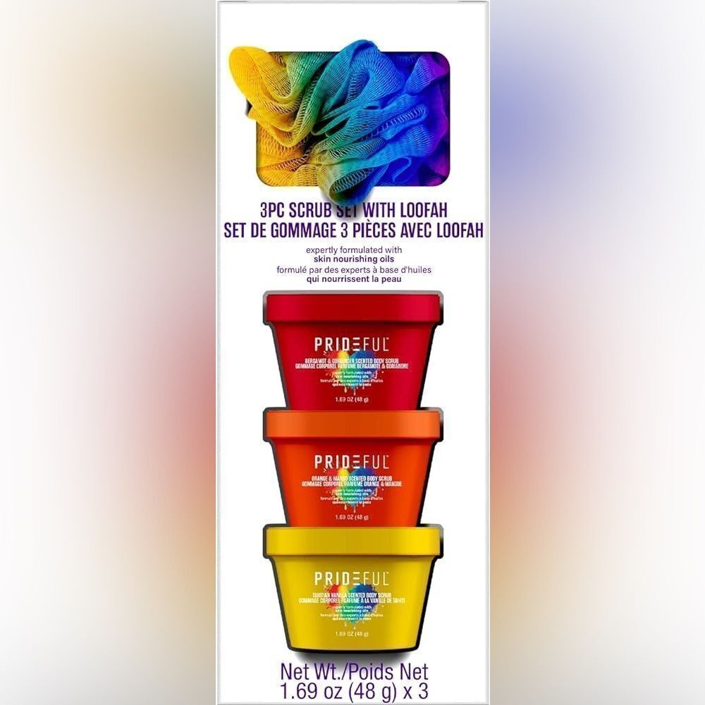 10/$50 Prideful 3Pc Body Scrub With Mesh Sponge Loofah Unixes
